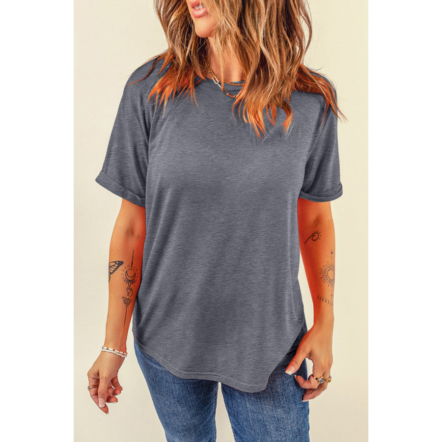Round Neck Short Sleeve T - Shirt Charcoal / S Apparel and Accessories