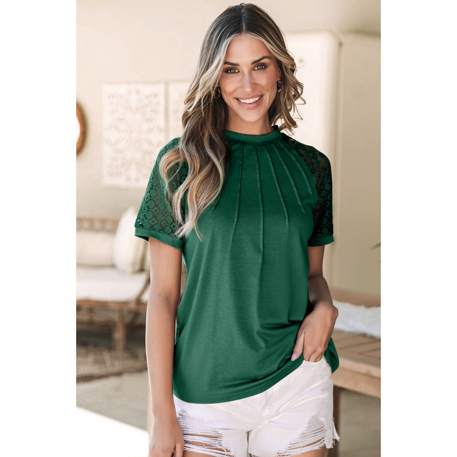 Round Neck Short Sleeve T-Shirt Dark Green / XL Apparel and Accessories