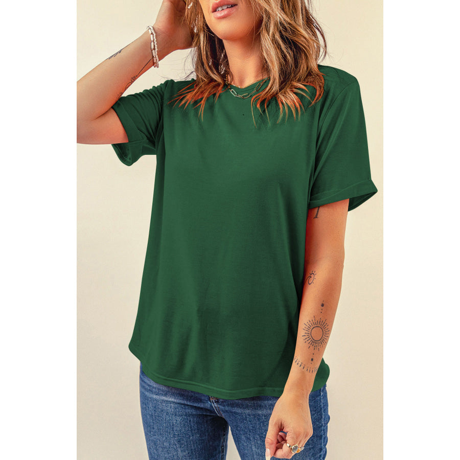 Round Neck Short Sleeve T - Shirt Green / S Apparel and Accessories