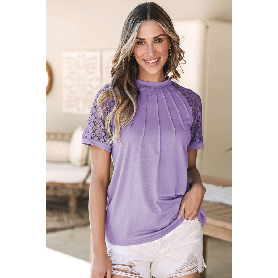 Round Neck Short Sleeve T-Shirt Lavender / XL Apparel and Accessories