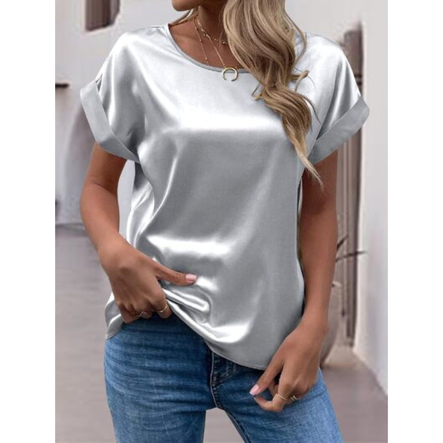Round Neck Short Sleeve T - Shirt Light Gray / S Apparel and Accessories