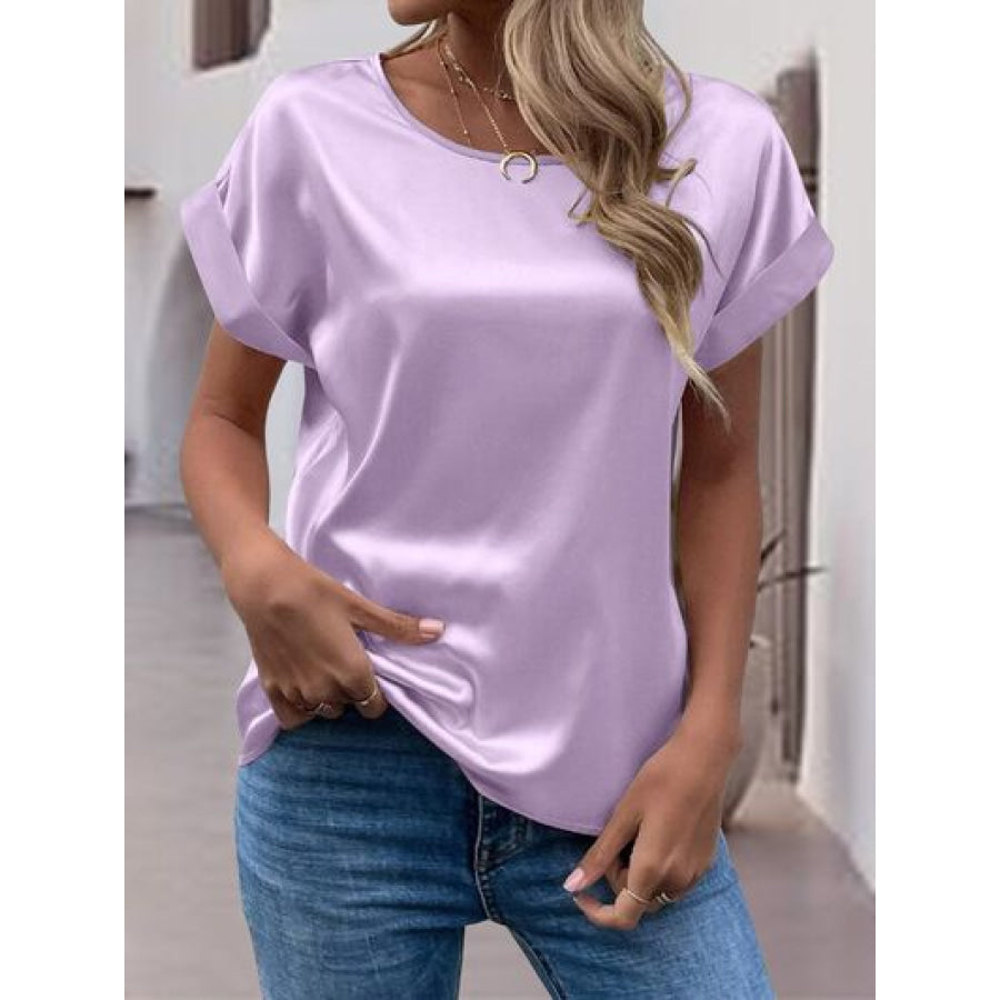 Round Neck Short Sleeve T - Shirt Lilac / S Apparel and Accessories