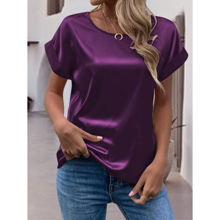 Round Neck Short Sleeve T - Shirt Plum / S Apparel and Accessories