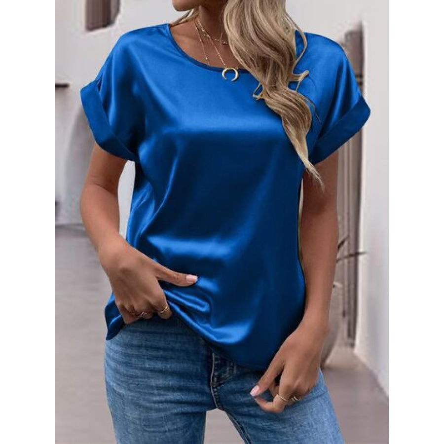 Round Neck Short Sleeve T - Shirt Royal Blue / S Apparel and Accessories
