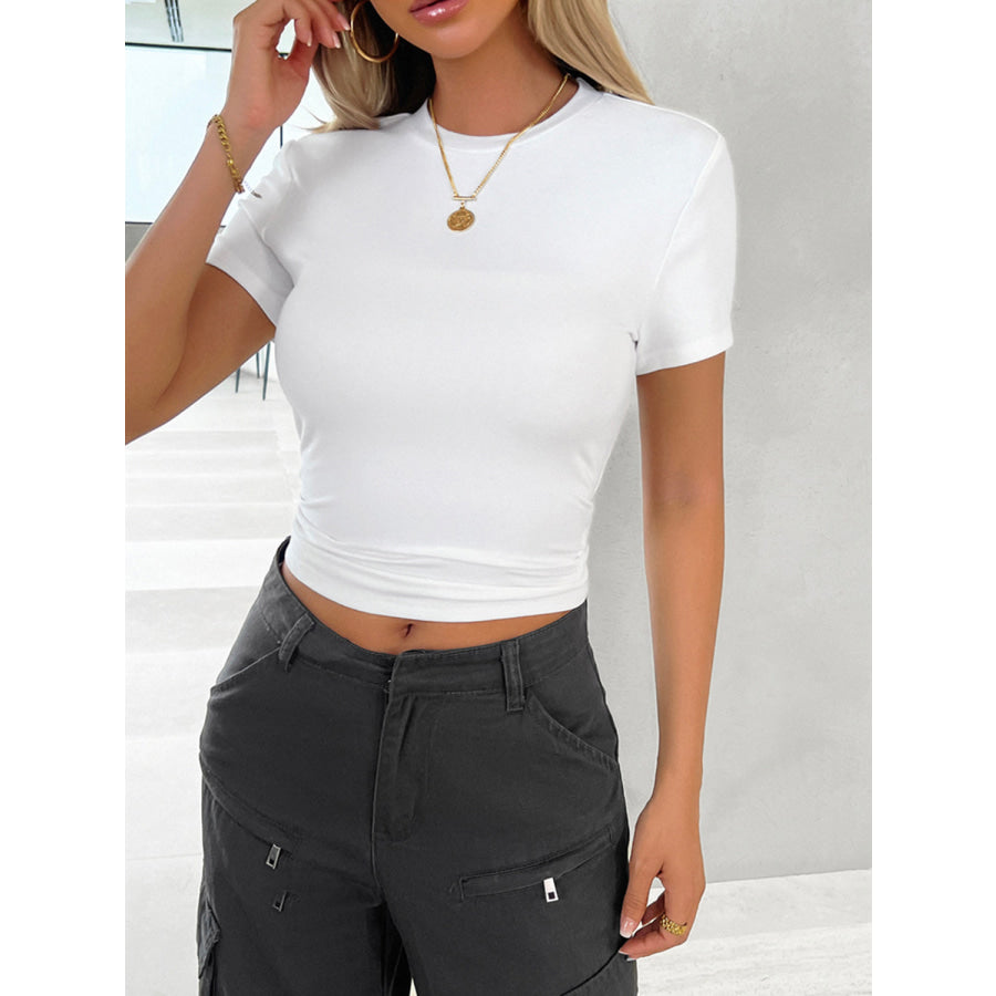 Round Neck Short Sleeve T-Shirt White / S Apparel and Accessories