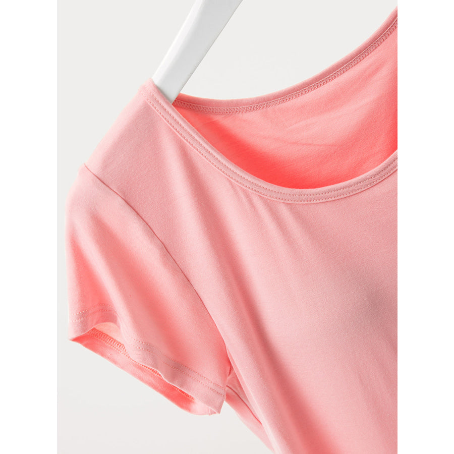 Round Neck Short Sleeve T-Shirt with Bra Champagne Powder / M Apparel and Accessories