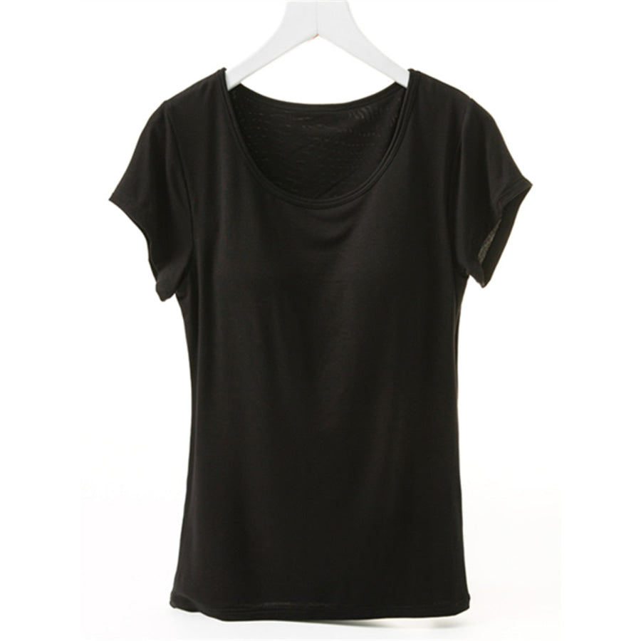 Round Neck Short Sleeve T-Shirt with Bra Black / M Apparel and Accessories