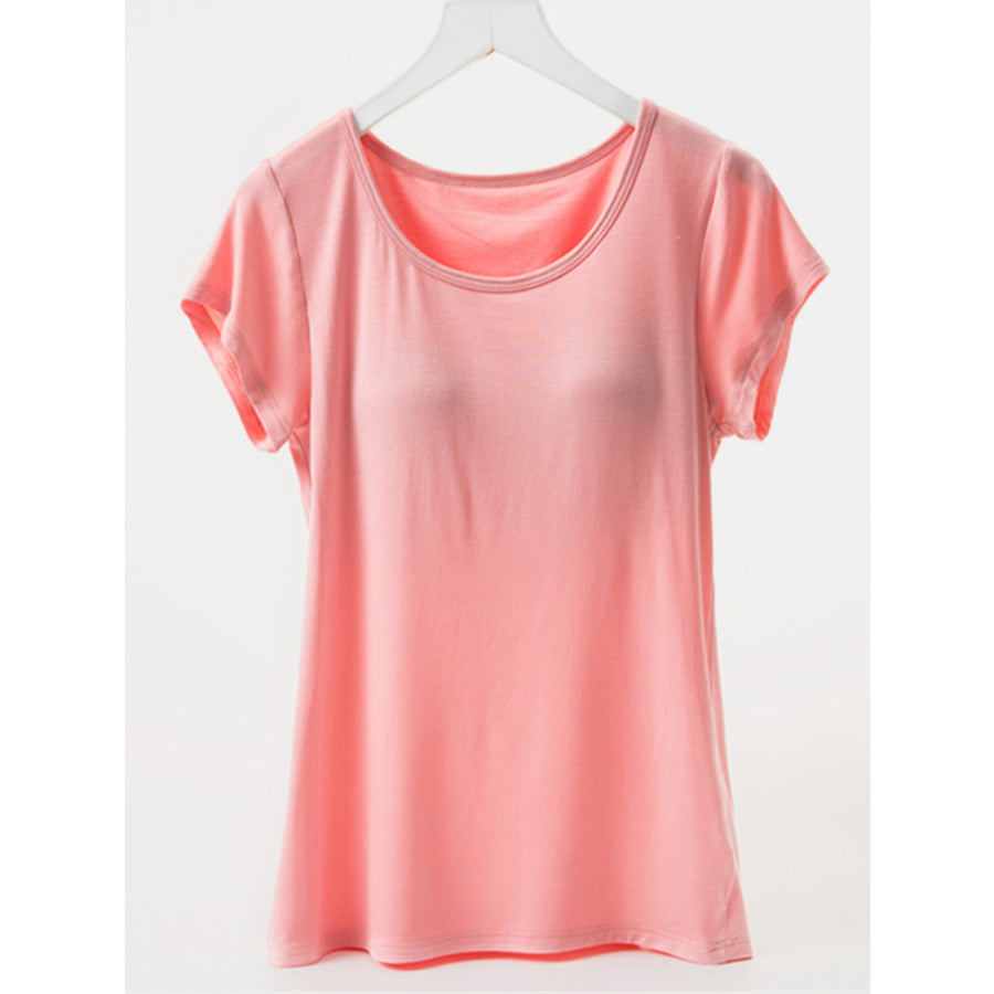 Round Neck Short Sleeve T-Shirt with Bra Champagne Powder / M Apparel and Accessories