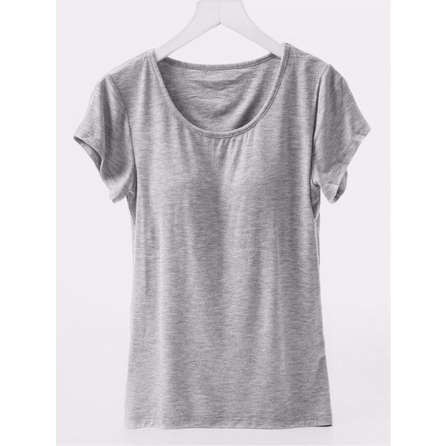 Round Neck Short Sleeve T-Shirt with Bra Gray / M Apparel and Accessories