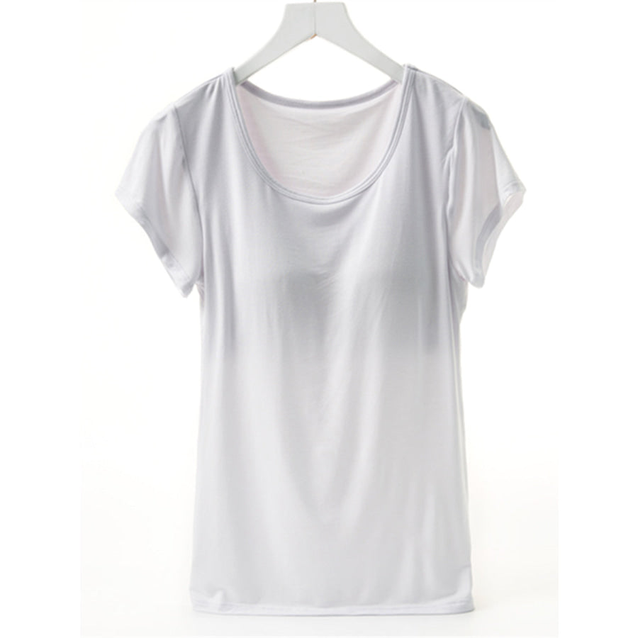 Round Neck Short Sleeve T-Shirt with Bra White / M Apparel and Accessories