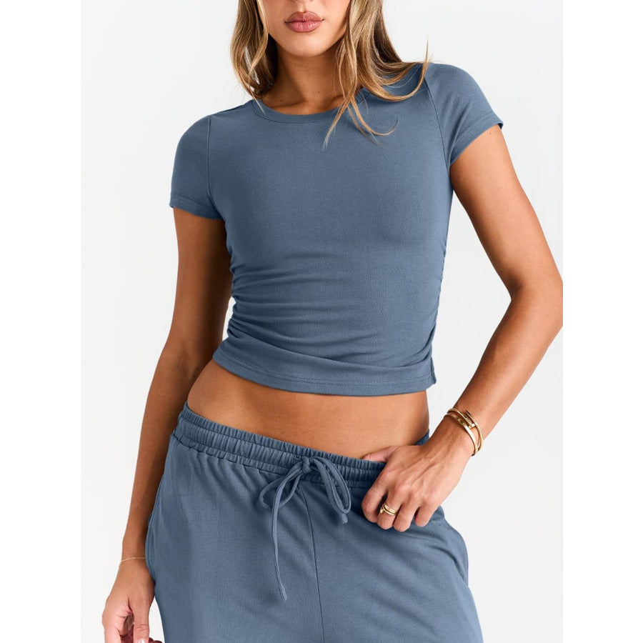 Round Neck Short Sleeve Tee and Pants Set Apparel and Accessories