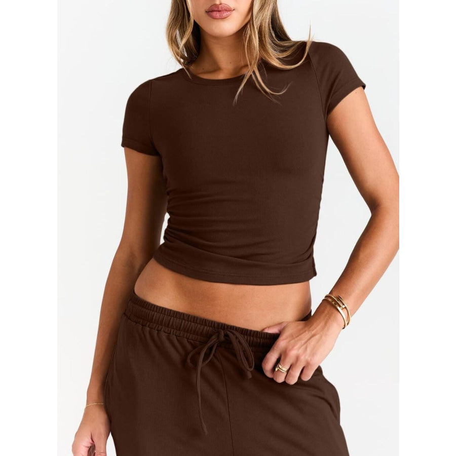 Round Neck Short Sleeve Tee and Pants Set Apparel and Accessories