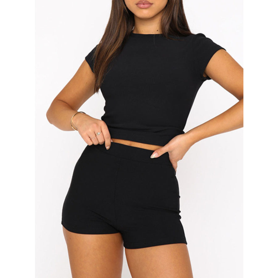 Round Neck Short Sleeve Tee and Shorts Set Apparel Accessories