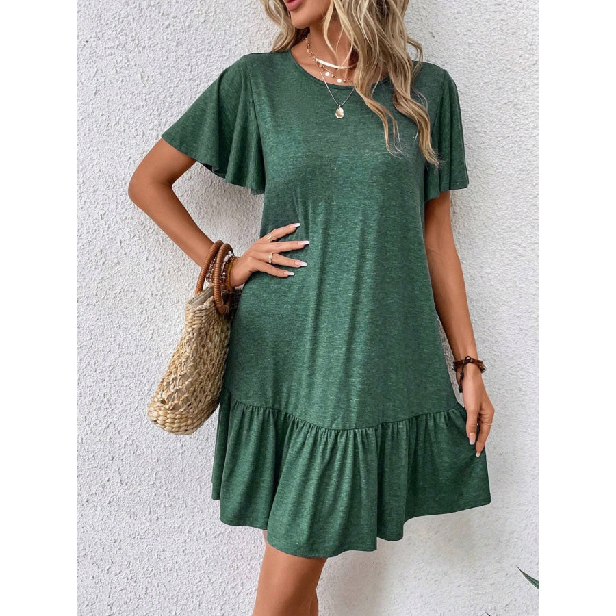 Round Neck Short Sleeve Tee Dress Army Green / S Apparel and Accessories