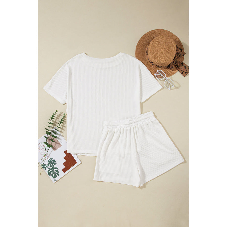 Round Neck Short Sleeve Top and Drawstring Shorts Set Apparel and Accessories