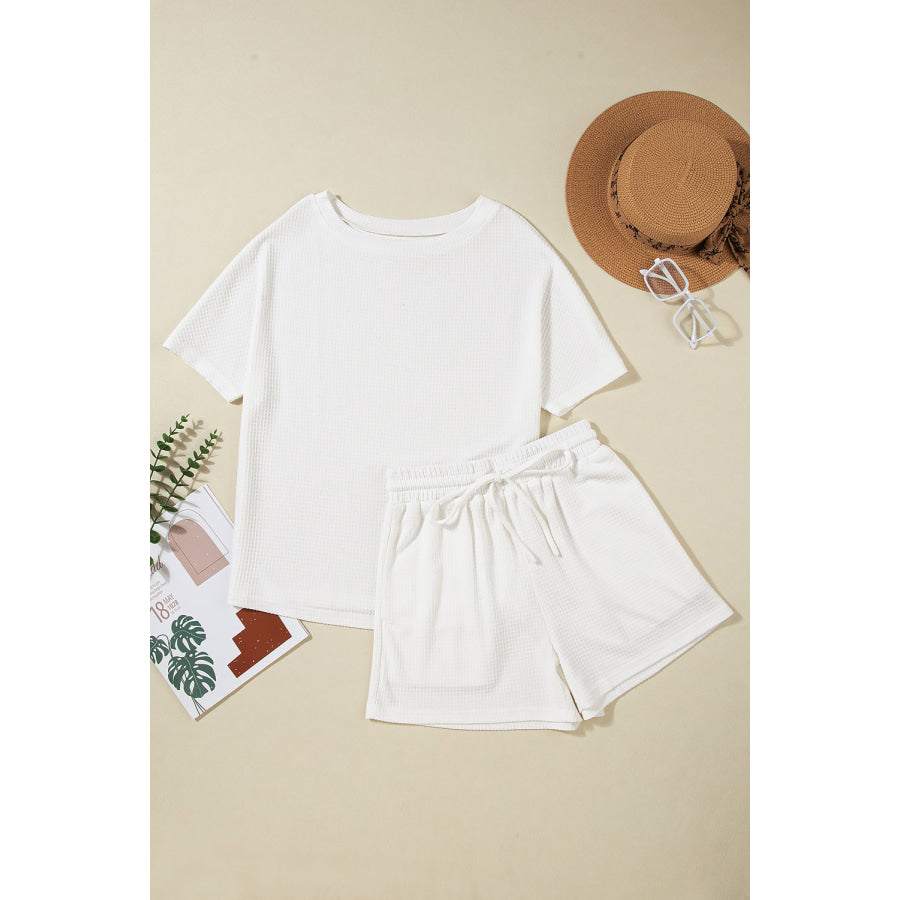 Round Neck Short Sleeve Top and Drawstring Shorts Set Apparel and Accessories