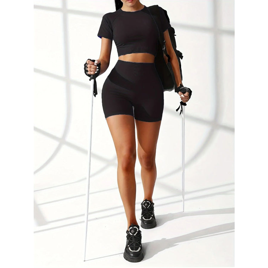 Round Neck Short Sleeve Top and Shorts Active Set Apparel and Accessories