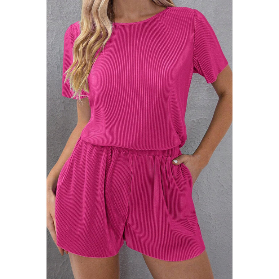 Round Neck Short Sleeve Top and Shorts Set Apparel Accessories