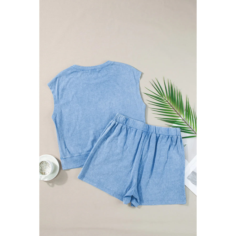 Round Neck Short Sleeve Top and Shorts Set Apparel and Accessories