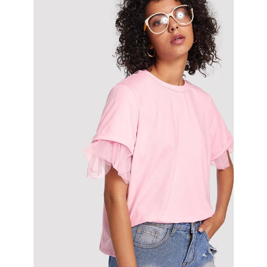 Round Neck Short Sleeve Top Apparel and Accessories