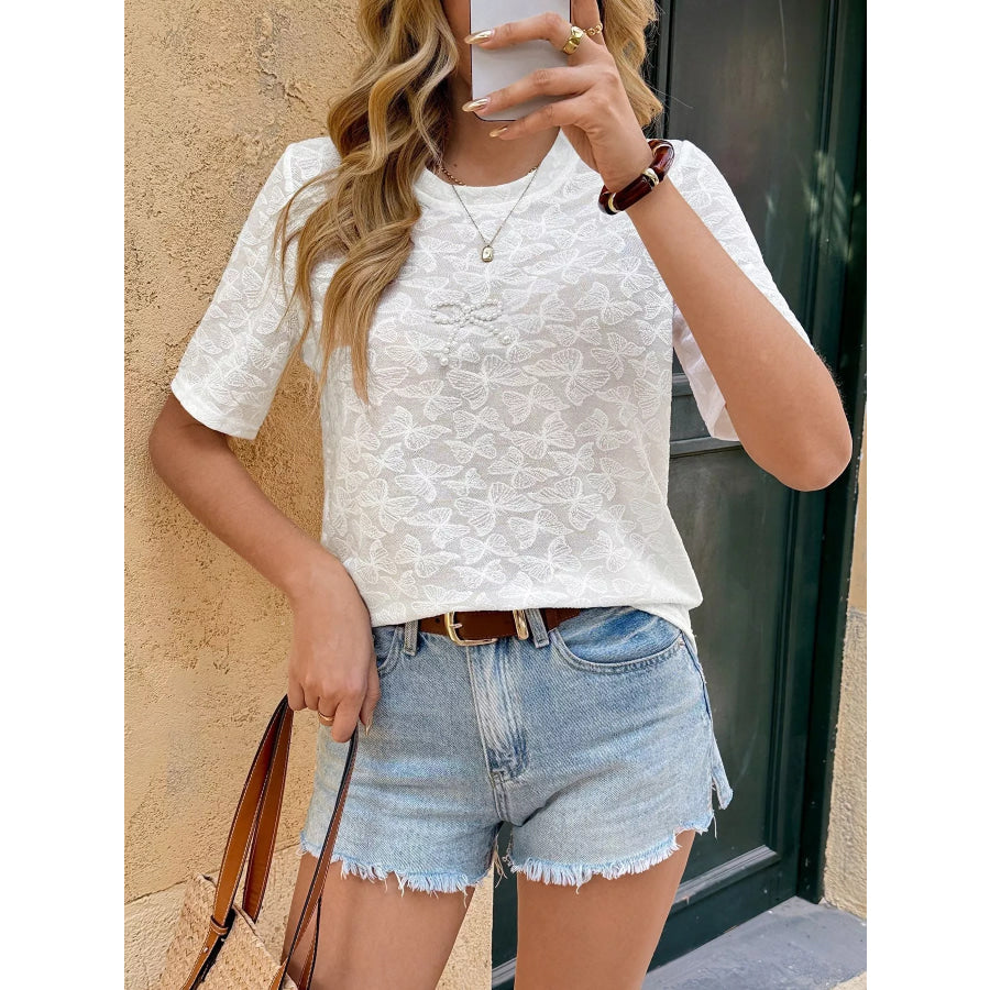 Round Neck Short Sleeve Top Apparel and Accessories