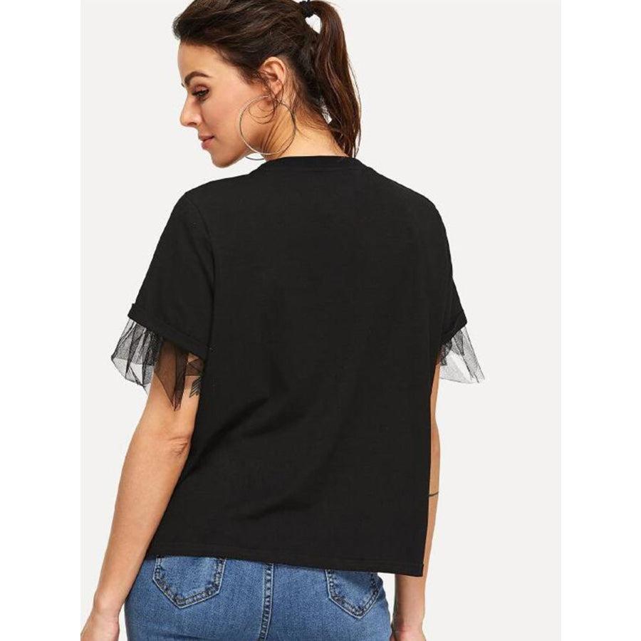 Round Neck Short Sleeve Top Black / S Apparel and Accessories