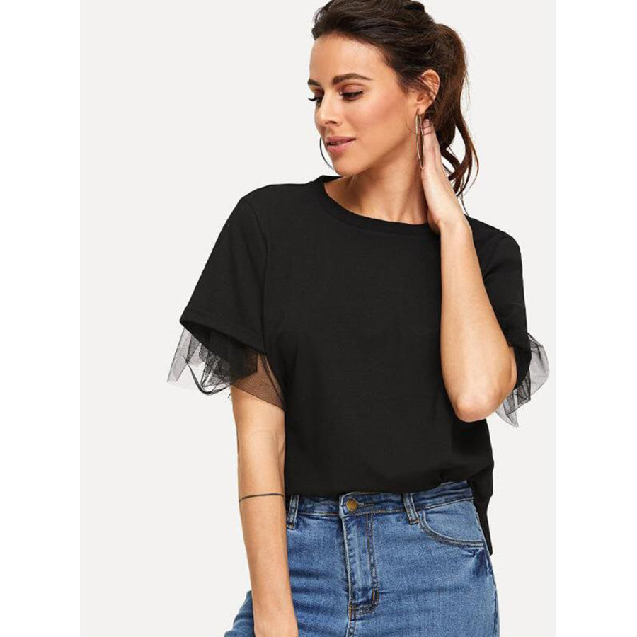 Round Neck Short Sleeve Top Black / S Apparel and Accessories