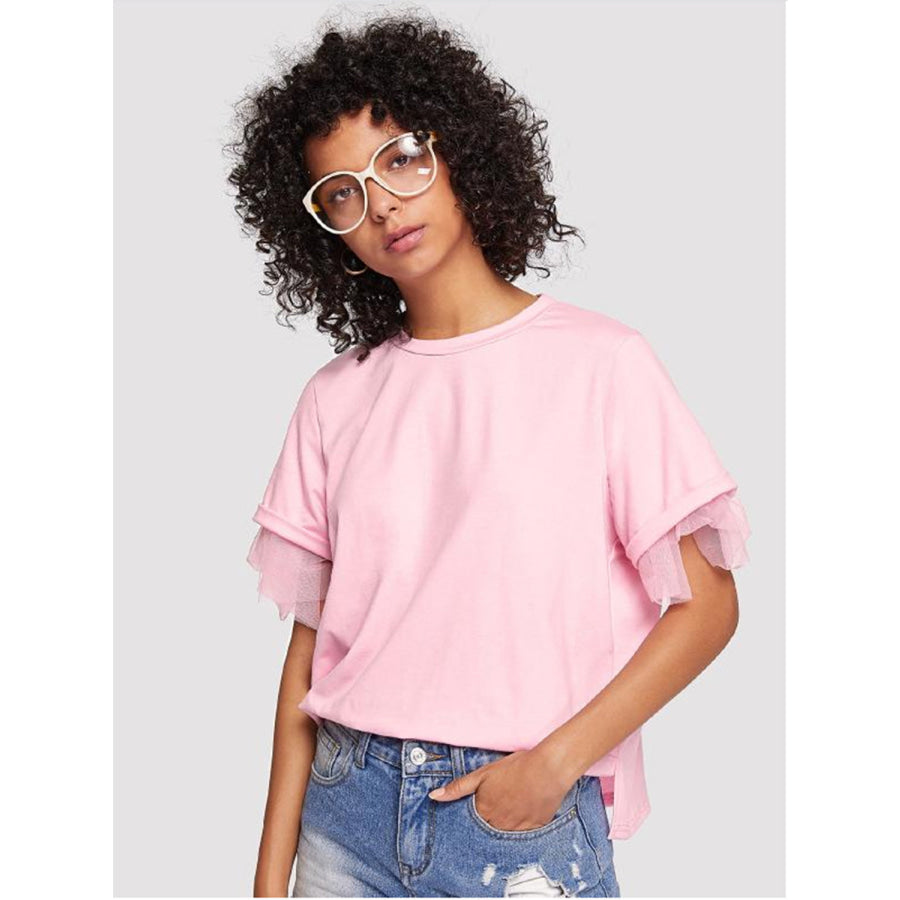 Round Neck Short Sleeve Top Blush Pink / S Apparel and Accessories