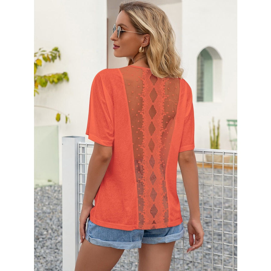 Round Neck Short Sleeve Top Red Orange / S