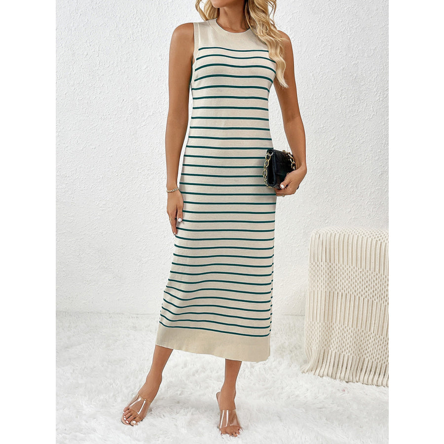 Round Neck Sleeve Midi Knit Dress Apparel and Accessories