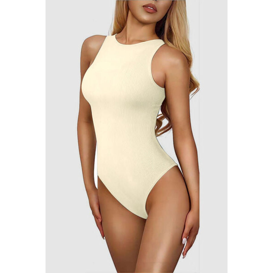 Round Neck Sleeveless Active Bodysuit Pastel Yellow / S Apparel and Accessories