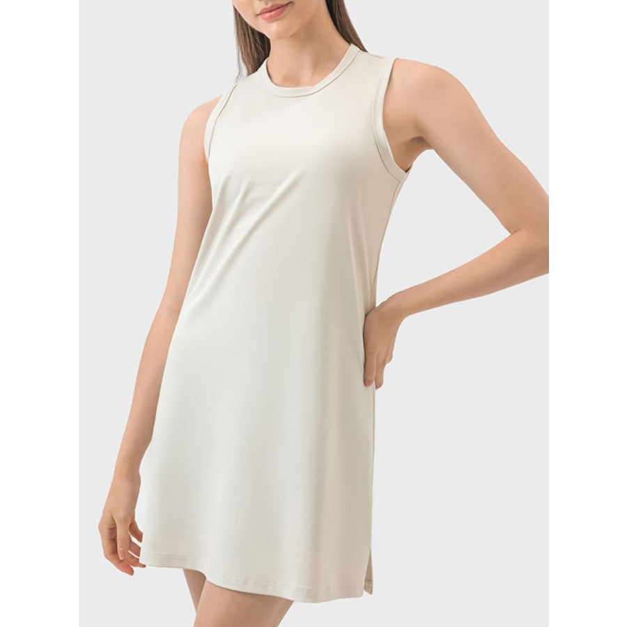 Round Neck Sleeveless Active Dress Beige / 4 Apparel and Accessories