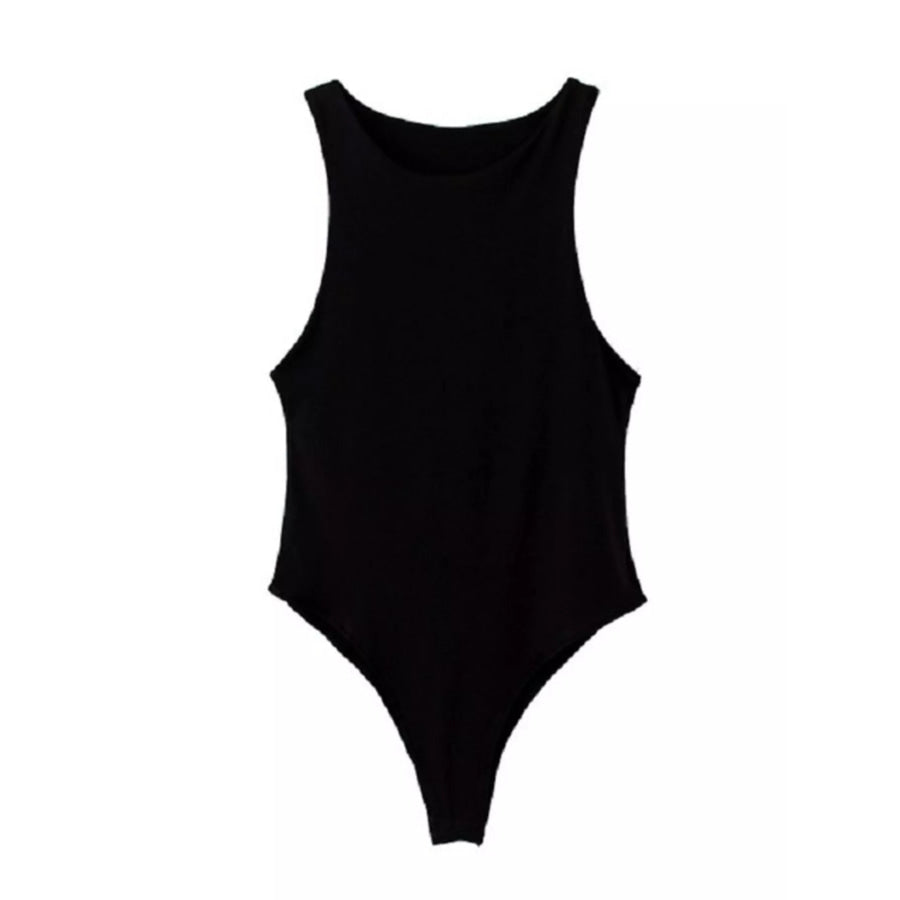 Round Neck Sleeveless Bodysuit Black / S Apparel and Accessories