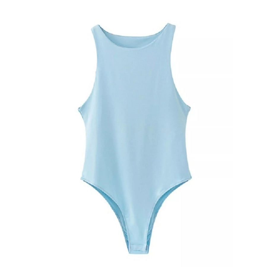 Round Neck Sleeveless Bodysuit Blue / S Apparel and Accessories