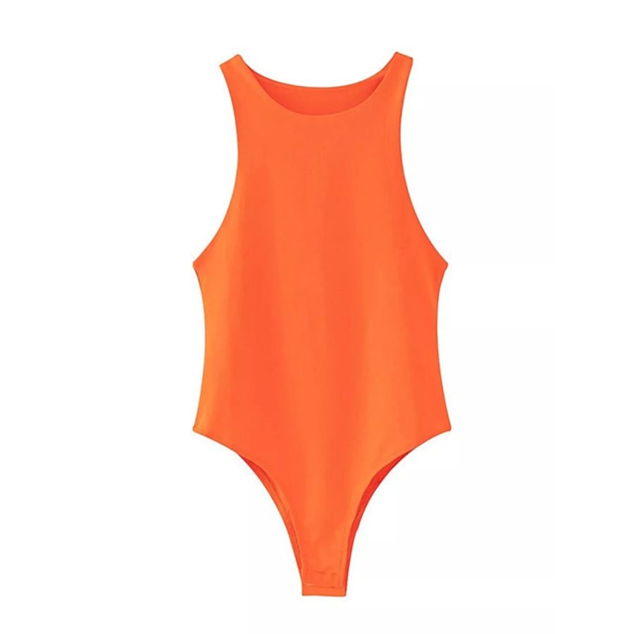 Round Neck Sleeveless Bodysuit Orange / S Apparel and Accessories