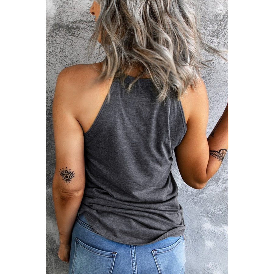 Round Neck Sleeveless BOO Graphic Tank Top Charcoal / S
