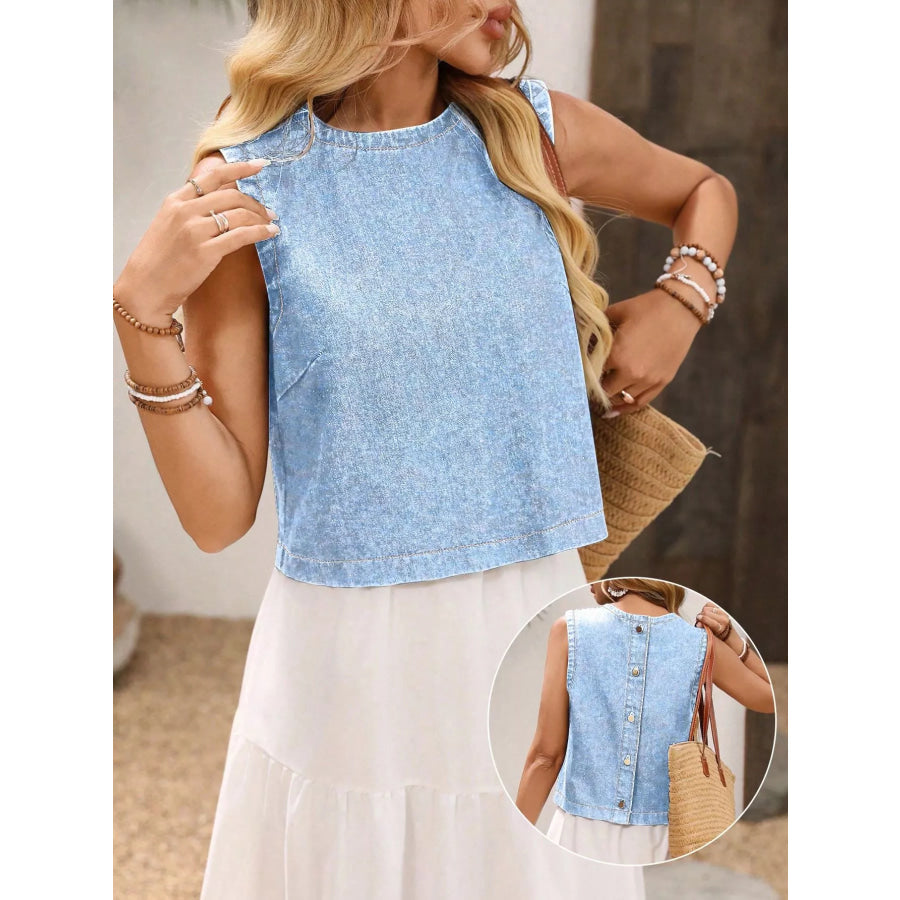 Round Neck Sleeveless Denim Top Light / XS Apparel and Accessories