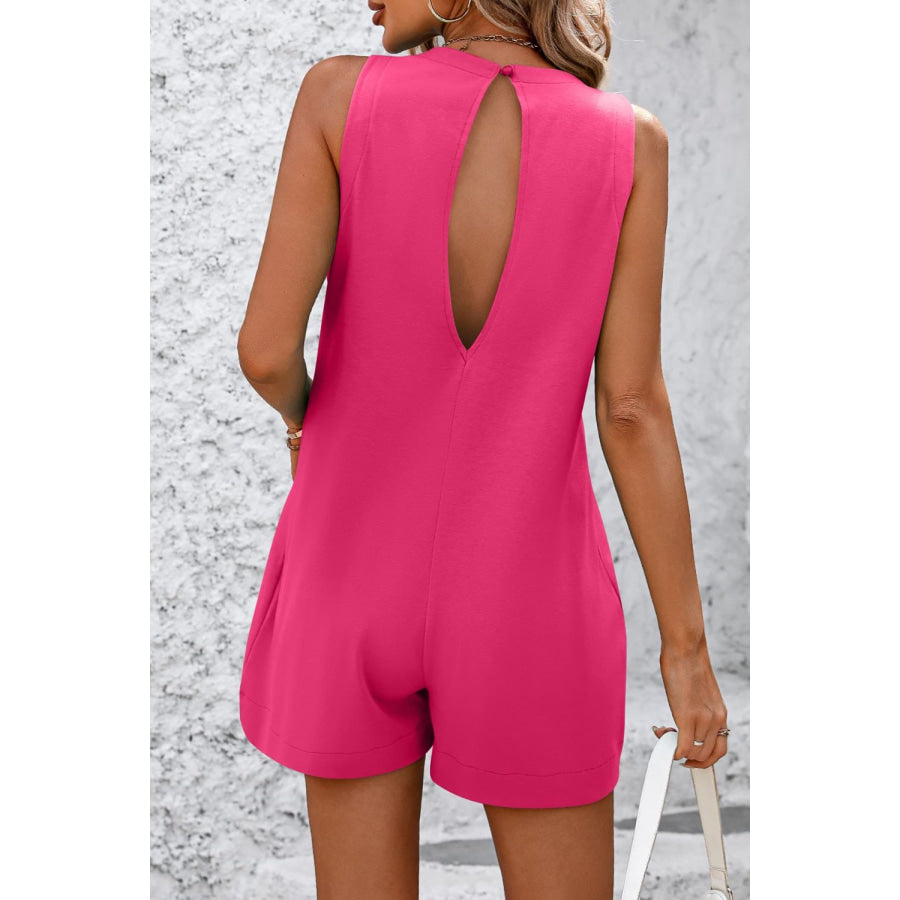Round Neck Sleeveless Front Pocket Romper Apparel and Accessories