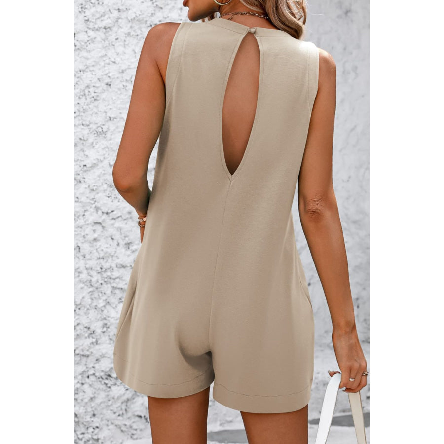 Round Neck Sleeveless Front Pocket Romper Apparel and Accessories