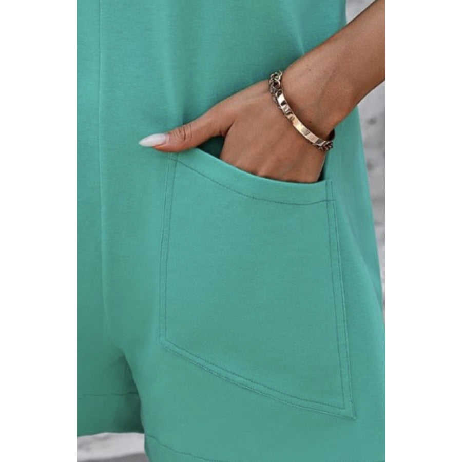 Round Neck Sleeveless Front Pocket Romper Apparel and Accessories