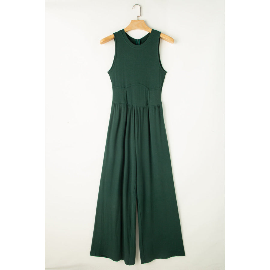 Round Neck Sleeveless Jumpsuit Black Forest / S Apparel and Accessories
