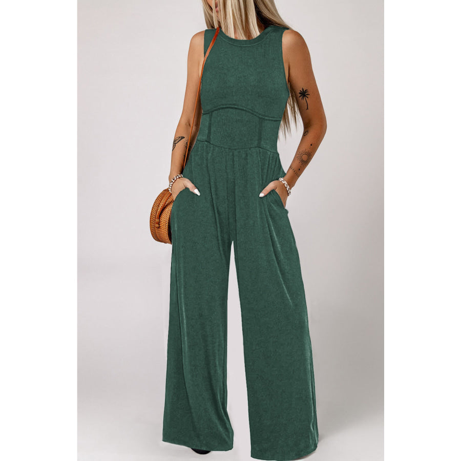 Round Neck Sleeveless Jumpsuit Black Forest / S Apparel and Accessories