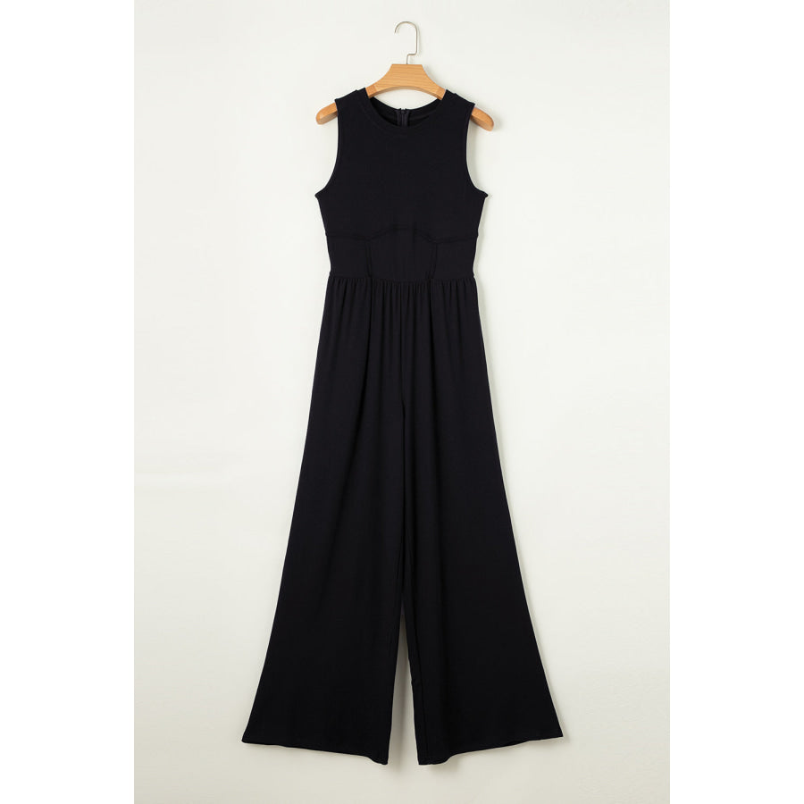 Round Neck Sleeveless Jumpsuit Black / S Apparel and Accessories