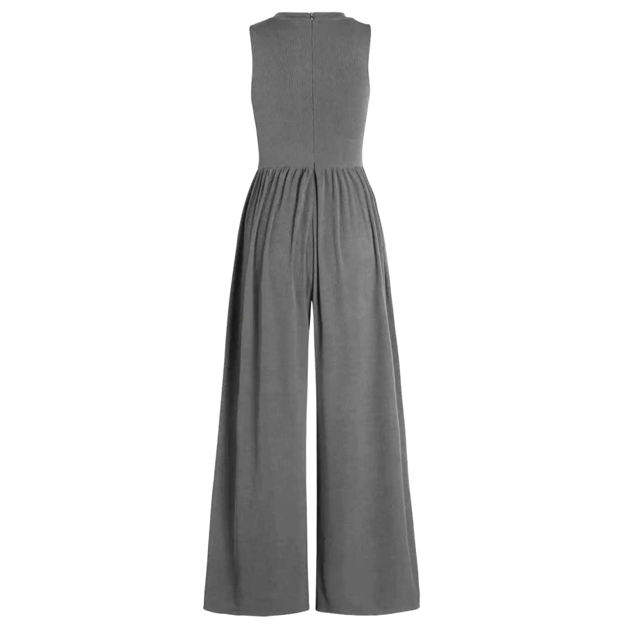 Round Neck Sleeveless Jumpsuit with Pockets Apparel and Accessories