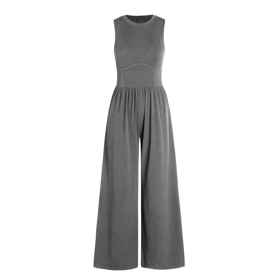 Round Neck Sleeveless Jumpsuit with Pockets Apparel and Accessories