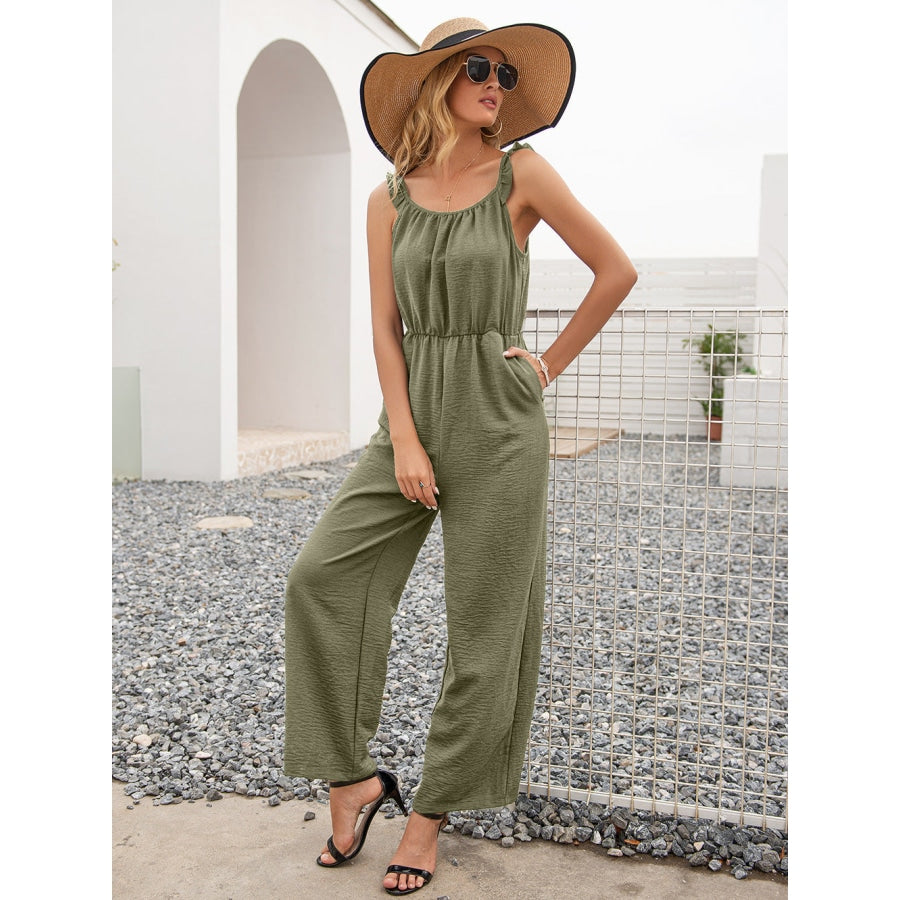 Round Neck Sleeveless Jumpsuit with Pockets Matcha Green / S