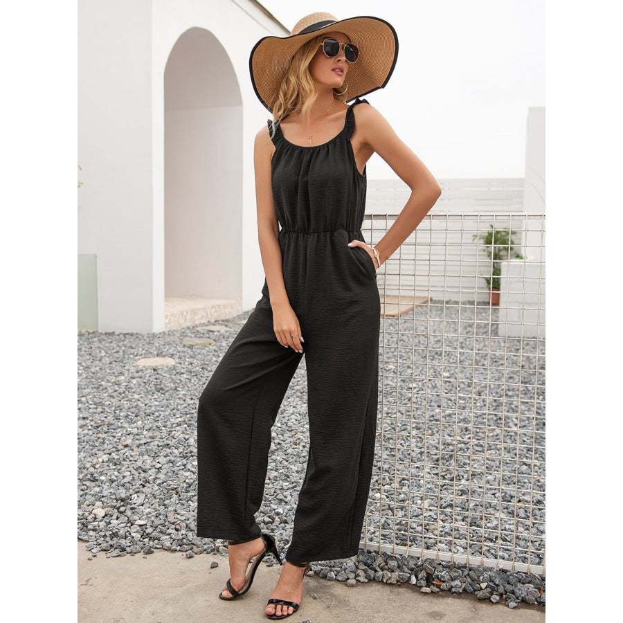 Round Neck Sleeveless Jumpsuit with Pockets