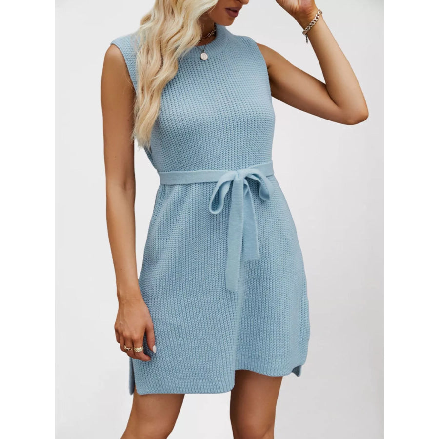 Round Neck Sleeveless Knit Mini Dress Apparel and Accessories