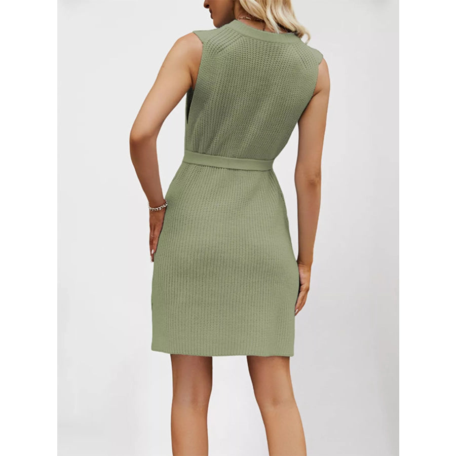 Round Neck Sleeveless Knit Mini Dress Apparel and Accessories