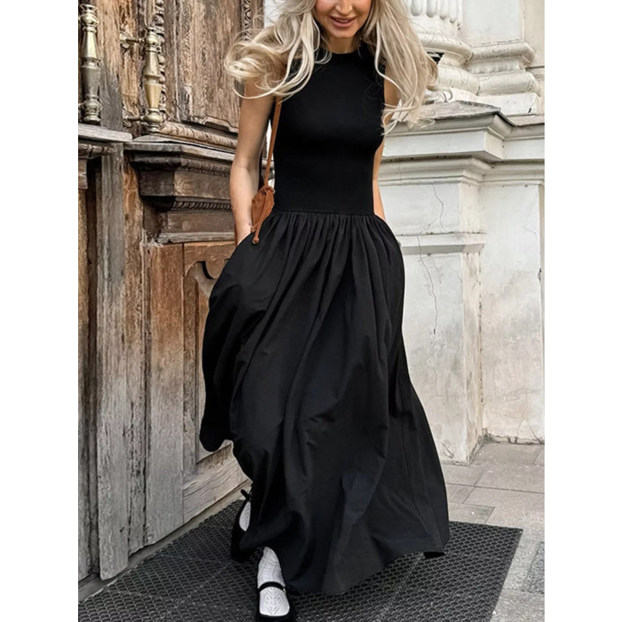 Round Neck Sleeveless Maxi Dress Apparel and Accessories